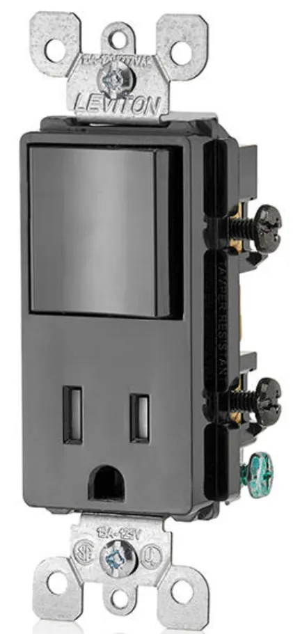 COMBO RECEPTÁCULO E INTERRUPTOR 15A-120V 
 DECORA NEGRO (NO INCLUYE PLACA) ID:05625-00E