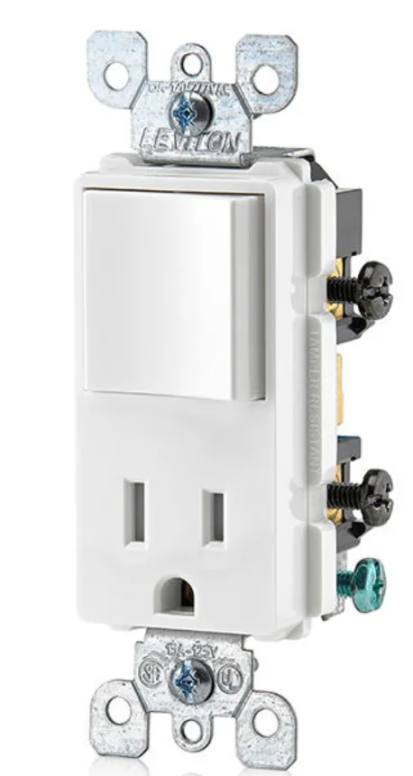 COMBO RECEPTÁCULO E INTERRUPTOR 15A-120V 
 DECORA BLANCO (NO INCLUYE PLACA) ID:05625-00W