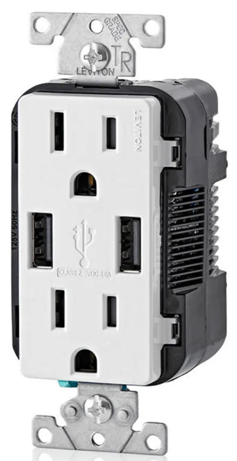 CARGADOR 2 USB TIPO A/A DE 18W 3.6A Y DÚPLEX 
 TAMPER RESISTANT 15A - 125V~ 2P3H, BLANCO ID:T5632-00W