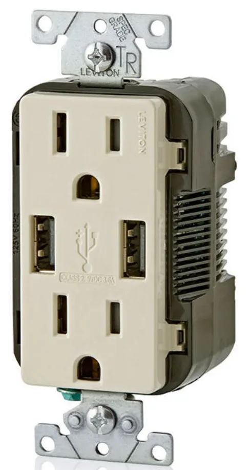 CARGADOR 2 USB TIPO A/A DE 18W 3.6A Y DÚPLEX 
 TAMPER RESISTANT 15A - 125V~ 2P3H, 
 ALMENDRA CLARO ID:T5632-00T