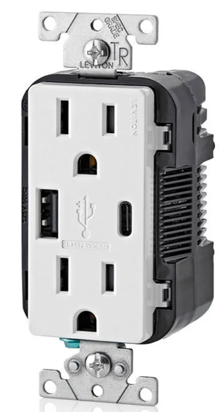 CARGADOR 2 USB TIPO A/C CON-POWER DELIVERY 
 DE 25+W 5.1A Y DÚPLEX TAMPER RESISTANT 
 15A - 125V~, BLANCO ID:T5633-00W
