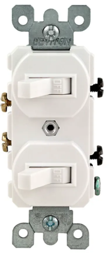 DOS INTERRUPTORES SENCILLOS DE PALANCA 15A 120/277V BLANCO ID:05224-02W