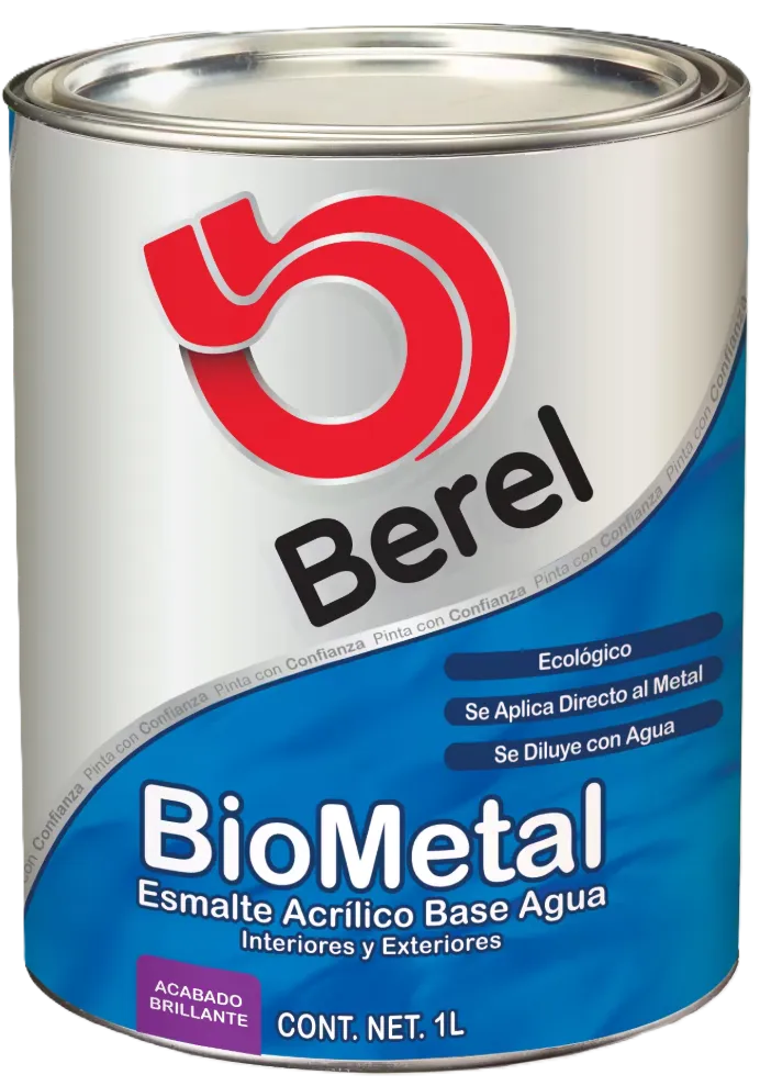 [PARM-702] BIOMETAL, 1 L, ESMALTE ACRÍLICO, BASE AGUA, ACABADO BRILLANTE, IDEAL PARA   ÁREAS EN DONDE SE REQUIERA UN PRODUCTO ECOLÓGICO, LIBRE DE   OLOR A SOLVENTES, DE ALTO BRILLO Y LARGA DURACIÓN, SE PUEDE   APLICAR SOBRE SUPERFICIES DE FIERRO O MADERA,   GRAN RESISTENCIA AL EXTERIOR, RENDIMIENTO 6-8 M²/L.