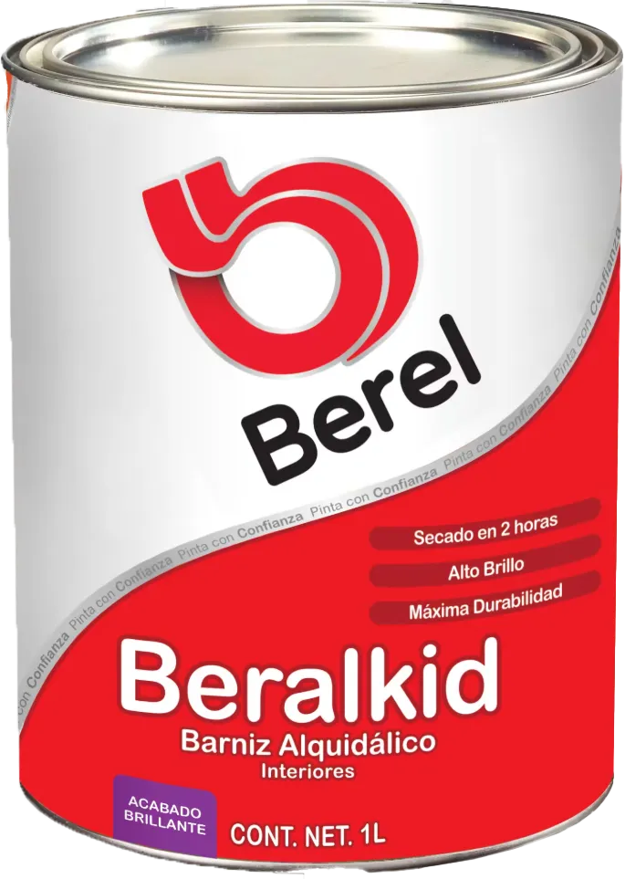 BARNIZ BERALKID 1400, 1 LT, BARNIZ ALQUIDÁLICO TRANSPARENTE, DE EXCELENTE BRILLO Y GRAN DURACIÓN. ES FÁCIL DE APLICAR, TIENE UN EXCELENTE NIVELADO Y DUREZA. ESTE BARNIZ NO CONTIENE PLOMO, RENDIMIENTO (A 2 MANOS) 8 - 10 m²/L.