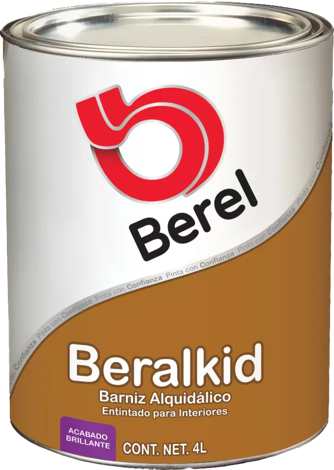 BARNIZ ENTINTADO BERALKID, 4 LTS, BARNIZ ALQUIDÁLICO DE EXCELENTE BRILLO Y GRAN DURACIÓN, ELABORADO EN TONOS DE LAS CINCO VARIEDADES DE MADERA MÁS ATRACTIVAS: MAPLE, ROBLE MEDIO, NOGAL, ROBLE CLARO Y CAOBA. ES FÁCIL DE APLICAR, TIENE EXCELENTE NIVELADO Y DUREZA. ESTE BARNIZ NO CONTIENE PLOMO. RENDIMIENTO (A 2 MANOS) 8 - 10 m²/L.