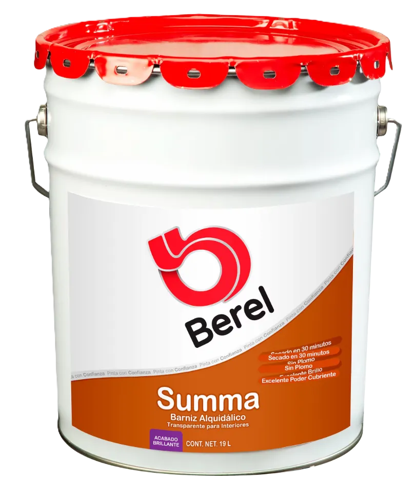 BARNIZ  BRILLANTE SUMMA,19 LTS, BARNIZ ALQUIDÁLICO, SEMITRANSPARENTE, SECA EN 30 MINUTOS, RENDIMIENTO (A 2 MANOS) 7 - 9 M²/L.