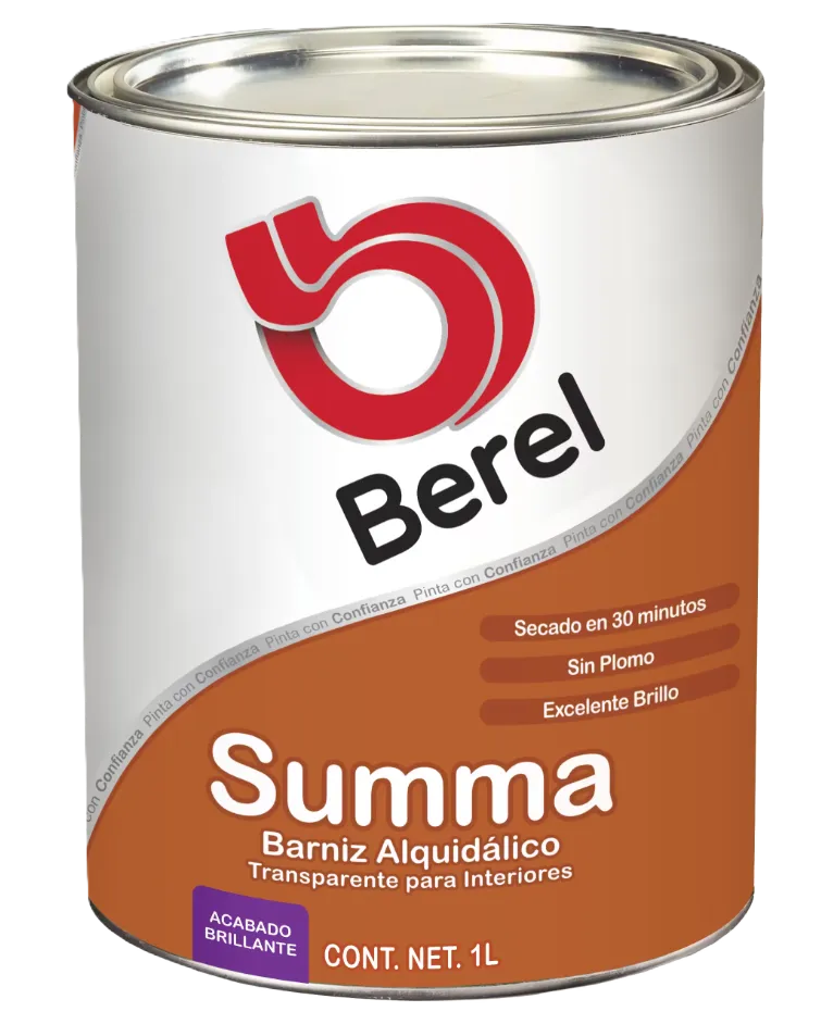BARNIZ  BRILLANTE SUMMA, 1 LT, BARNIZ ALQUIDÁLICO, SEMITRANSPARENTE, SECA EN 30 MINUTOS, RENDIMIENTO (A 2 MANOS) 7 - 9 M²/L.