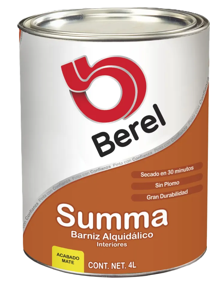 BARNIZ  SUMMA MATE, 4 LTS, BARNIZ ALQUIDÁLICO, SEMITRANSPARENTE, SECA EN 30 MINUTOS, RENDIMIENTO (A 2 MANOS) 7 - 9 M²/L.