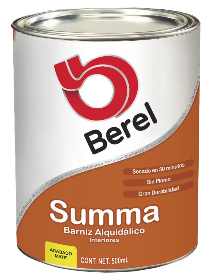BARNIZ SUMMA MATE, 500 ML, BARNIZ ALQUIDÁLICO, SEMITRANSPARENTE, SECA EN 30 MINUTOS, RENDIMIENTO (A 2 MANOS) 7 - 9 M²/L.