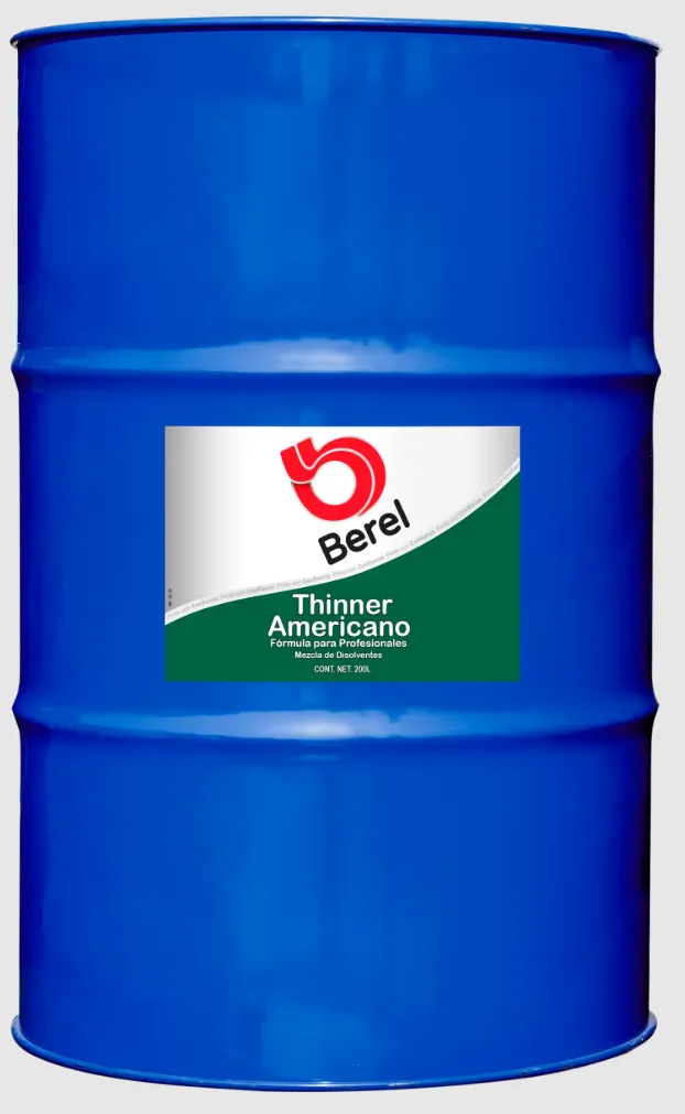 THINNER AMERICANO, 200 LTS, MEZCLA DE SOLVENTES, ESPECIALMENTE FORMULADO PARA ILUIR PROUCTOS QUE SE VAN A APLICAR CON PISTOLA E AIRE O POR SISTEMA E INMERSIÓN Y QUE REQUIEREN UNA EVAPORCIÓN MAS RÁPIDA.