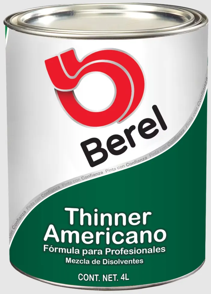 THINNER AMERICANO, 4 LTS, MEZCLA DE SOLVENTES, ESPECIALMENTE FORMULADO PARA ILUIR PROUCTOS QUE SE VAN A APLICAR CON PISTOLA E AIRE O POR SISTEMA E INMERSIÓN Y QUE REQUIEREN UNA EVAPORCIÓN MAS RÁPIDA.